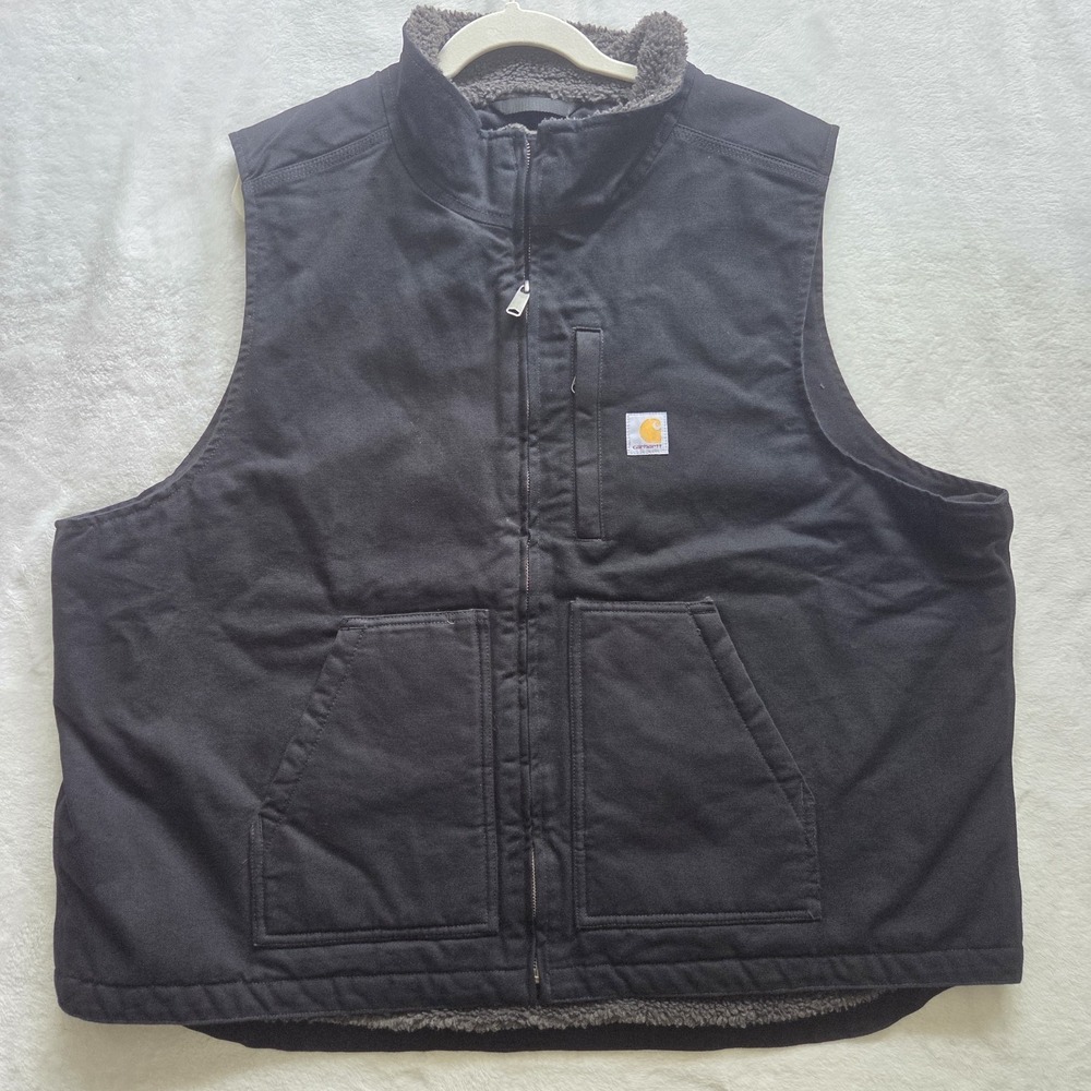 Carhartt Duck Canvas Vest Sherpa Lined Full Zip Mens XXL‎ Black Rugged OV4277-M